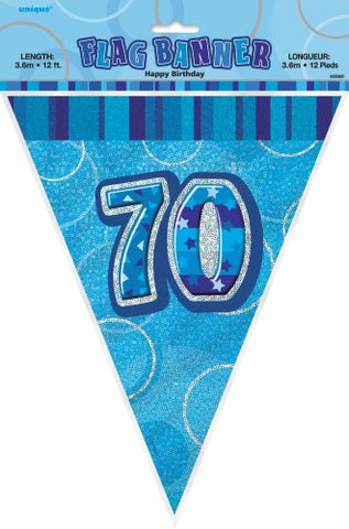 Glitz Blue Birthday Flag Banner - 70 - Yakedas Party and Giftware
