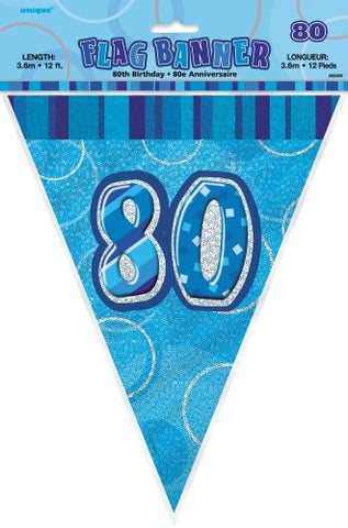 Glitz Blue Birthday Flag Banner - 80 - Yakedas Party and Giftware