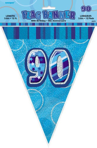Glitz Blue Birthday Flag Banner - 90 - Yakedas Party and Giftware