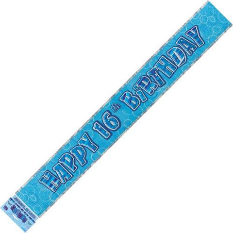 Glitz Blue 16th Birthday Foil Banner - Yakedas Party and Giftware