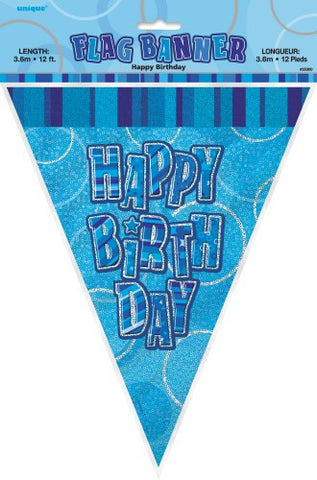 Glitz Blue Happy Birthday Flag Banner - Yakedas Party and Giftware
