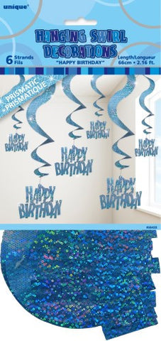 Glitz Blue Happy Birthday Hanging Swirl Decoration - Yakedas Party and Giftware