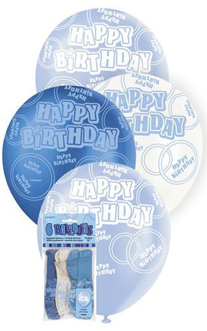 Glitz Blue Latex Balloons - Happy Birthday - Yakedas Party and Giftware