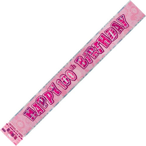 Glitz Pink 100th Birthday Foil Banner - Yakedas Party and Giftware