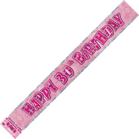 Glitz Pink 30th Birthday Foil Banner - Yakedas Party and Giftware