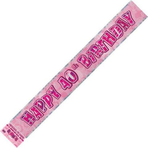 Glitz Pink 40th Birthday Foil Banner - Yakedas Party and Giftware