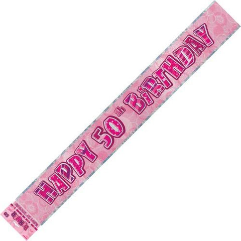 Glitz Pink 50th Birthday Foil Banner - Yakedas Party and Giftware