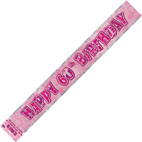 Glitz Pink 60th Birthday Foil Banner - Yakedas Party and Giftware