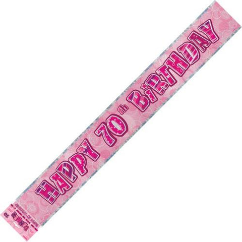 Glitz Pink 70th Birthday Foil Banner - Yakedas Party and Giftware