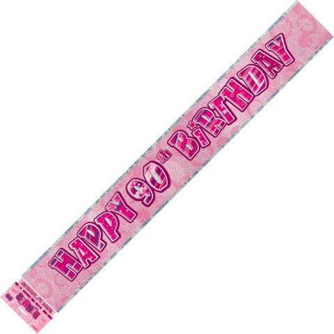 Glitz Pink 90th Birthday Foil Banner - Yakedas Party and Giftware