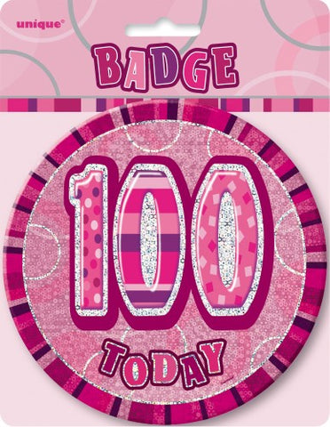 Glitz Pink Birthday Badge - 100 - Yakedas Party and Giftware