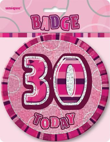 Glitz Pink Birthday Badge - 30 - Yakedas Party and Giftware
