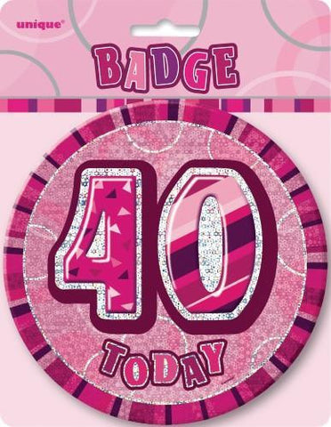 Glitz Pink Birthday Badge - 40 - Yakedas Party and Giftware