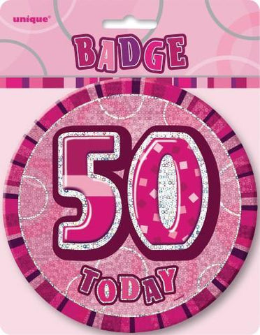 Glitz Pink Birthday Badge - 50 - Yakedas Party and Giftware