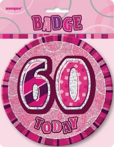 Glitz Pink Birthday Badge - 60 - Yakedas Party and Giftware