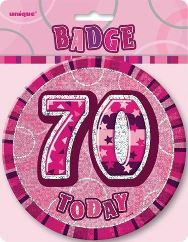 Glitz Pink Birthday Badge - 70 - Yakedas Party and Giftware
