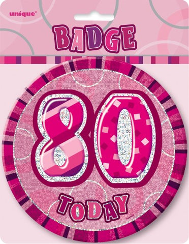 Glitz Pink Birthday Badge - 80 - Yakedas Party and Giftware