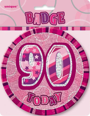 Glitz Pink Birthday Badge - 90 - Yakedas Party and Giftware