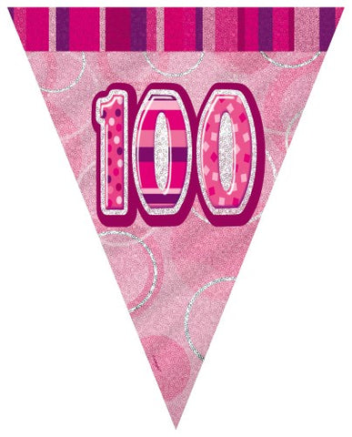 Glitz Pink  Birthday Flag Banner - 100 - Yakedas Party and Giftware