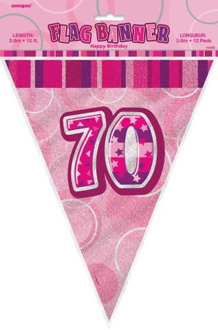 Glitz Pink  Birthday Flag Banner - 70 - Yakedas Party and Giftware