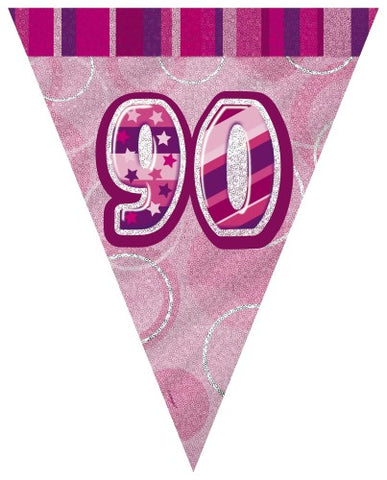 Glitz Pink  Birthday Flag Banner - 90 - Yakedas Party and Giftware