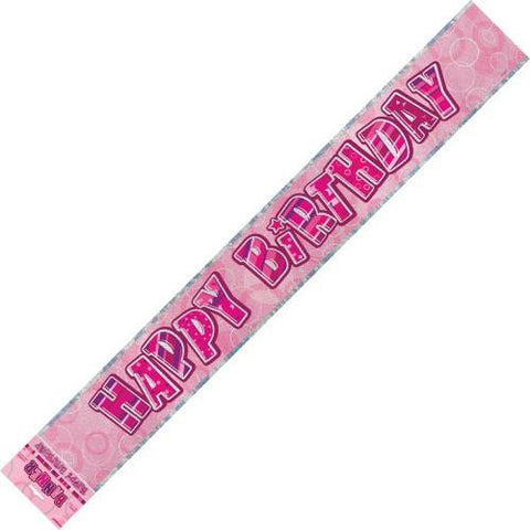 Glitz Pink Happy Birthday Foil Banner - Yakedas Party and Giftware