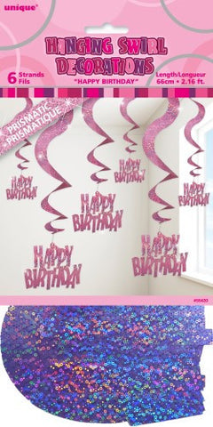 Glitz Pink Happy Birthday Hanging Swirl Decoration - Yakedas Party and Giftware