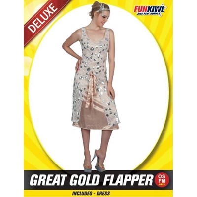 Great Gold Flapper Dress - Yakedas Party and Giftware