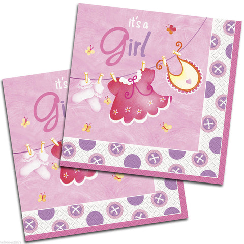 It's A Girl's Cute Clothesline Napkins for Baby Shower - Yakedas Party and Giftware