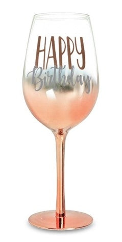 HAPPY BIRTHDAY ROSE GOLD OMBRE WINE GLASS 430ML - Yakedas Party and Giftware