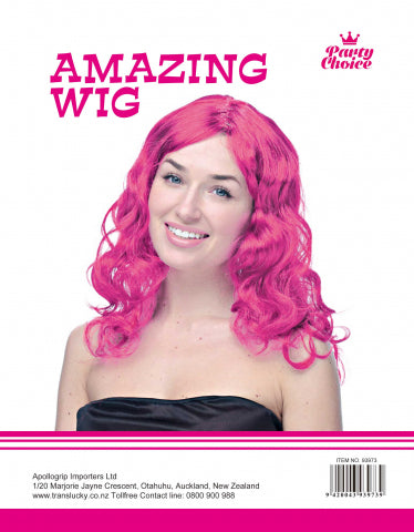 Long Curly Wig-  Hot Pink - Yakedas Party and Giftware